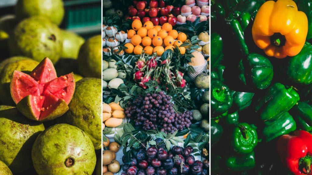 Guava, various fruits, and peppers rich in vitamin C