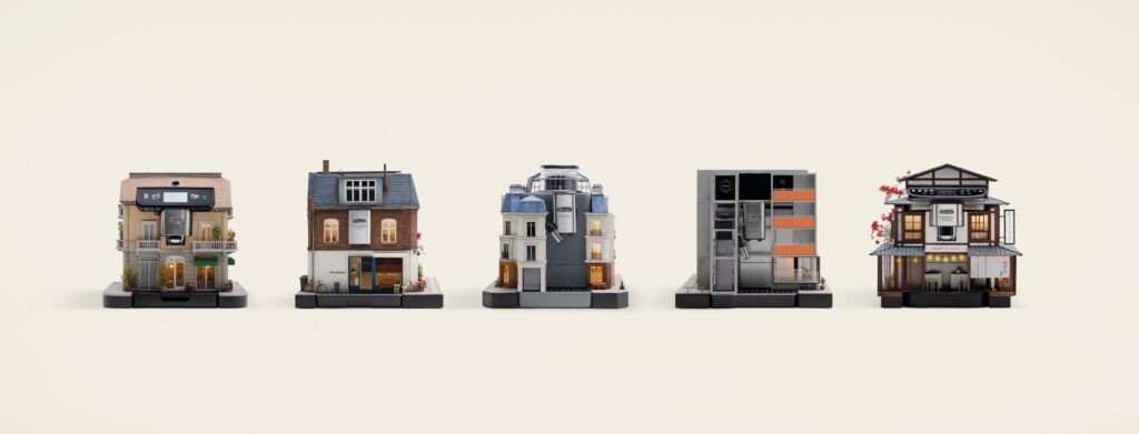 Five pint-sized coffeehouses handcrafted by Simon Weisse and his team for De'Longhi.