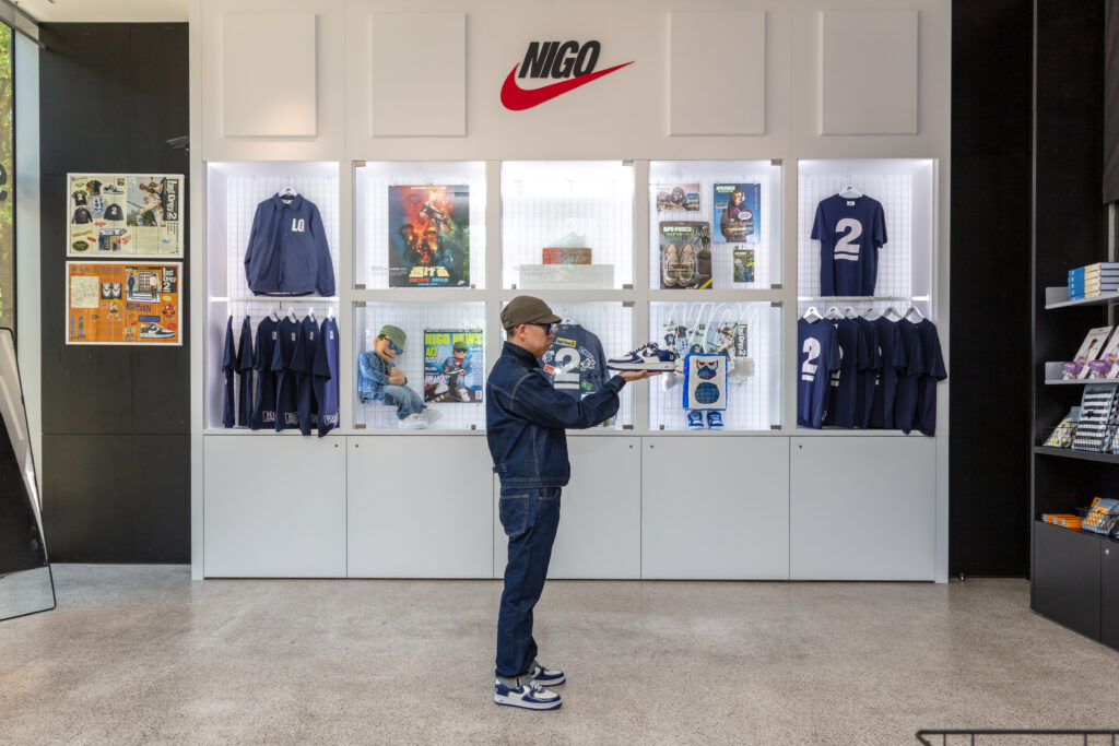 NIGO for his Nike collaboration released exclusively with his 2026 retrospective exhibition at the Design Museum in London.